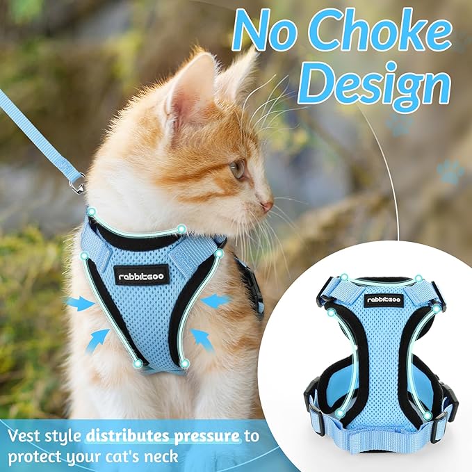 rabbitgoo Cat Harness and Leash for Walking, Escape Proof Soft Adjustable Vest Harnesses for Cats, Easy Control Breathable Reflective Strips Jacket, Light Blue, XXS