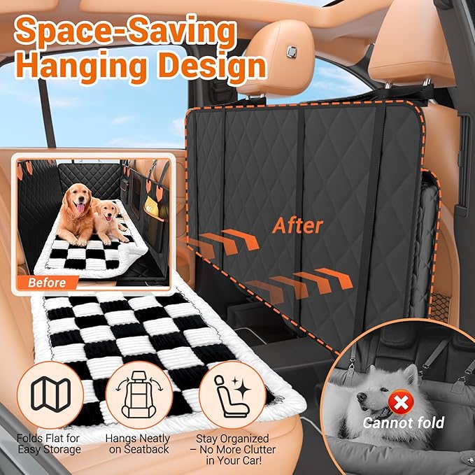 Hard Bottom Car Seat Cover for Dog swith Removable Soft Blankets,Scratch-Proof and Anti-Slip Car Dog Hammock for Large Dogs White for Crew Cab Trucks F150