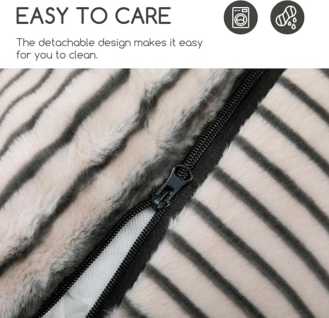 Hollypet Cat Bed Fluffy Plush Mutifuctional Double-Layer Soft Pet Couch Orthopedic Sofa Nest Beds for Small Cats and Dogs, Dark Gray Stripes (21x15x8 inch)