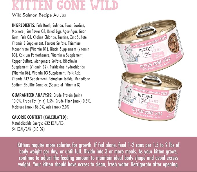 Weruva Cats in The Kitchen Kitten, Kitten Gone Wild, 3oz Can (Pack of 12)