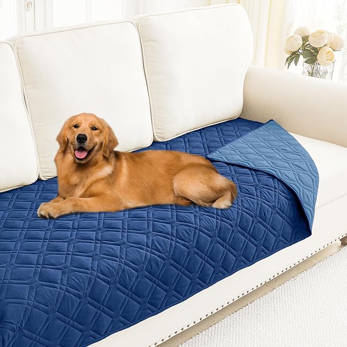 Smiry Waterproof Dog Blanket, 30x70 Inch Soft Pet Bed Cover Reversible, Washable Sofa Couch Furniture Protector for Small Medium Large Dog Puppy Cat, Geometric, Navy/Blue