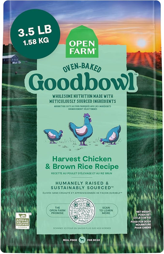 Open Farm Goodbowl, Oven-Baked Small Batch Dry Dog Food - Harvest Chicken & Brown Rice Recipe, Includes Non-GMO Produce & Grains, 3.5lb Bag (56oz Bag)