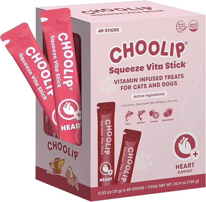 Grab & Go Squeeze Vita Stick Lickable Treats for Dogs & Cats. 49 Heart Support Sticks with Essential multivitamins. Soft and Tasty Paste for All Life Stages, Supporting Heart Health