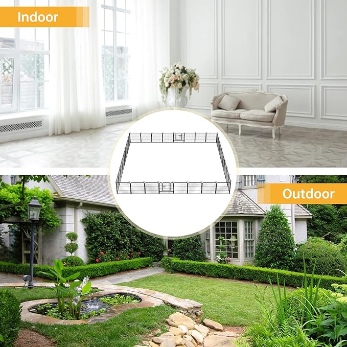 BestPet | Dog Playpen | 24 Inch, 32 Panels | Heavy Duty Metal Pet Exercise Pen | Indoor Outdoor Fence Panels | Rust-Resistant, Removable, Tool-Free Setup | Anti-Skid, Expandable Design