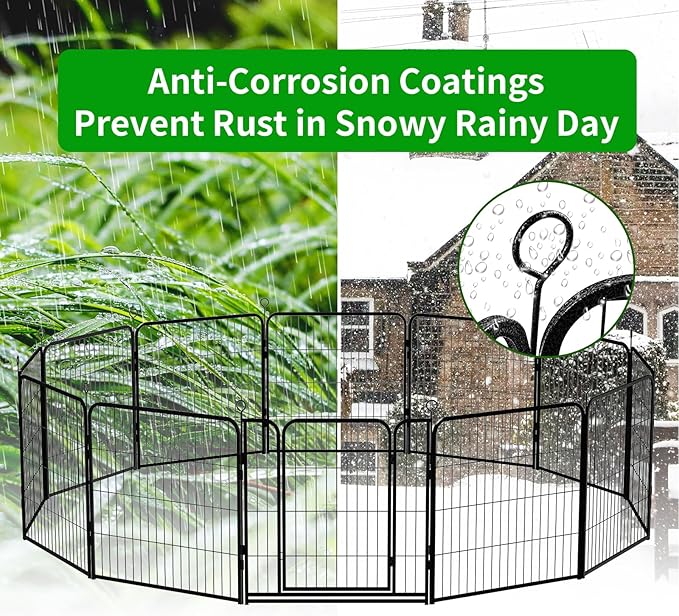 Dog Playpen Outdoor Extra Wide 24 Piece Panels Heavy Duty Dog Fence 40" Height Anti-Rust with Doors Portable for RV Camping Yard, Total 63FT, 316 Sq.ft, Snowy Black