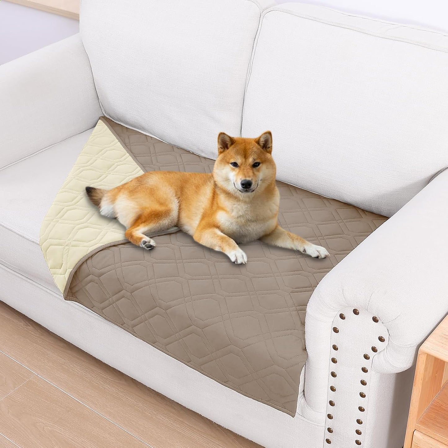 Smiry Waterproof Dog Blanket, 30x53 Inch Soft Pet Bed Cover Reversible, Washable Sofa Couch Furniture Protector for Small Medium Large Dog Puppy Cat, Geometric, Taupe/Beige