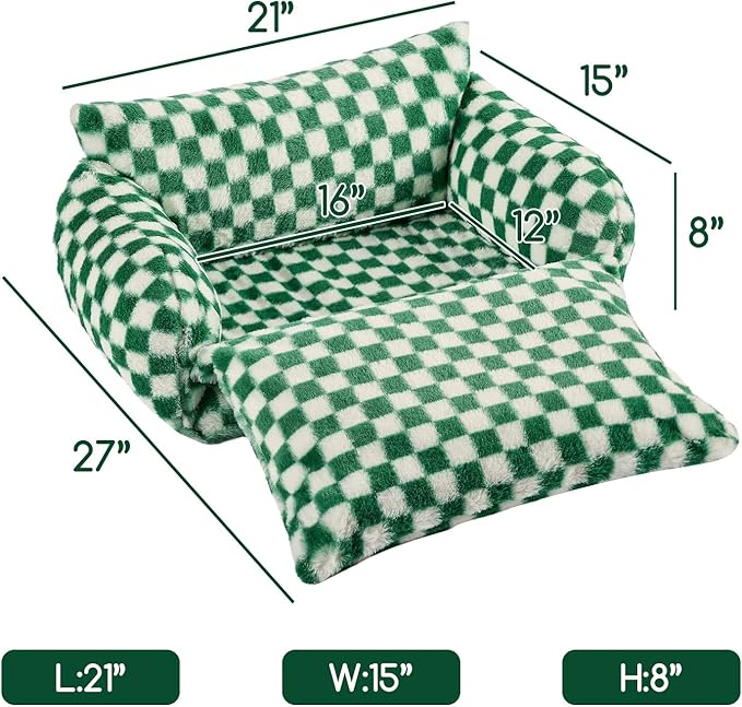 Hollypet Cat Bed Fluffy Plush Mutifuctional Double-Layer Soft Pet Couch Orthopedic Sofa Nest Beds for Small Cats and Dogs, Forest Green and White (21x15x8 inch)