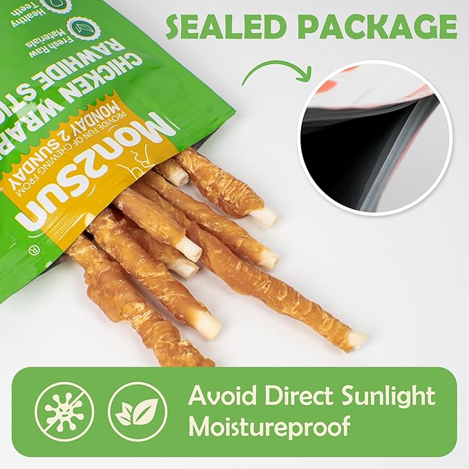 MON2SUN Dog Treats, Rawhide Twist Chicken Hide Sticks, Suitable for Puppy and Small Dogs, 5 Inch (Chicken, Pack of 40)