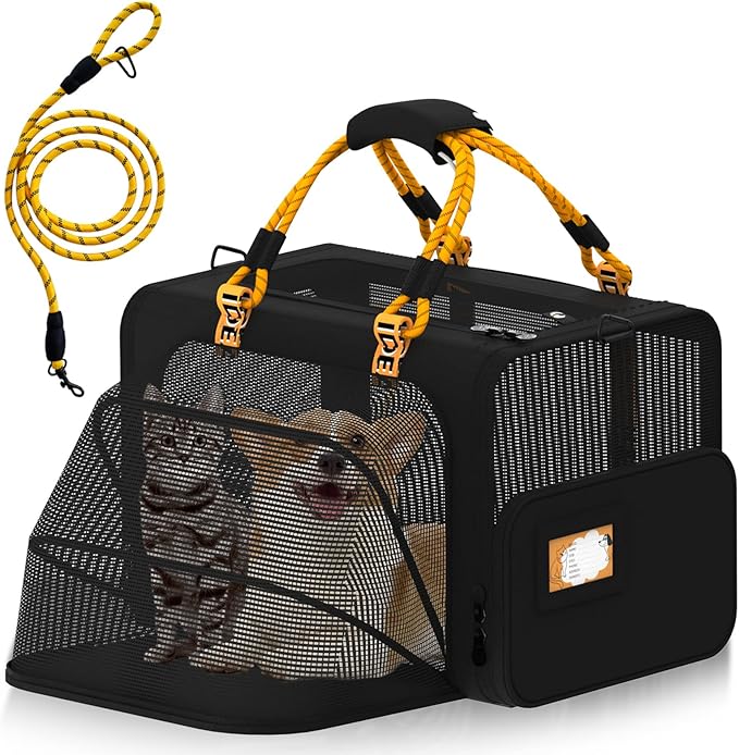 PAWZIDEA Expandable Large Pet Carrier, 24"X16"X16" Cat Carrier for 2 Cats, Collapsible Dog Travel Crate for Small Medium Dog Up 55lbs, Soft-Sided Secure Car Seat, XL Storage Pocket, ID Card, Chewproof