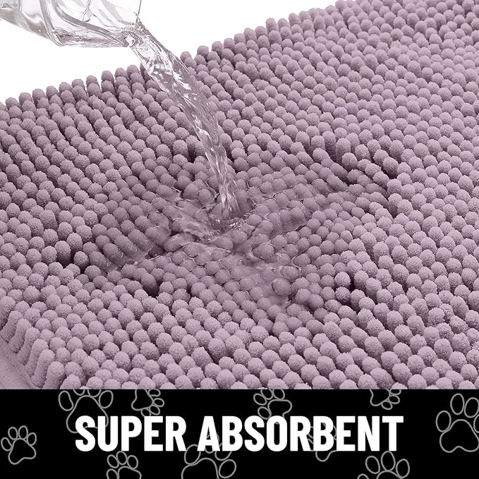 Smiry Dog Door Mat for Muddy Paws, Absorbent Dirt Trapper Non Slip Quick Dry Washable Chenille Mat for Mud Dogs, Entry Rug for Indoor and Outdoor (48x30 Inches, Deep Plum)