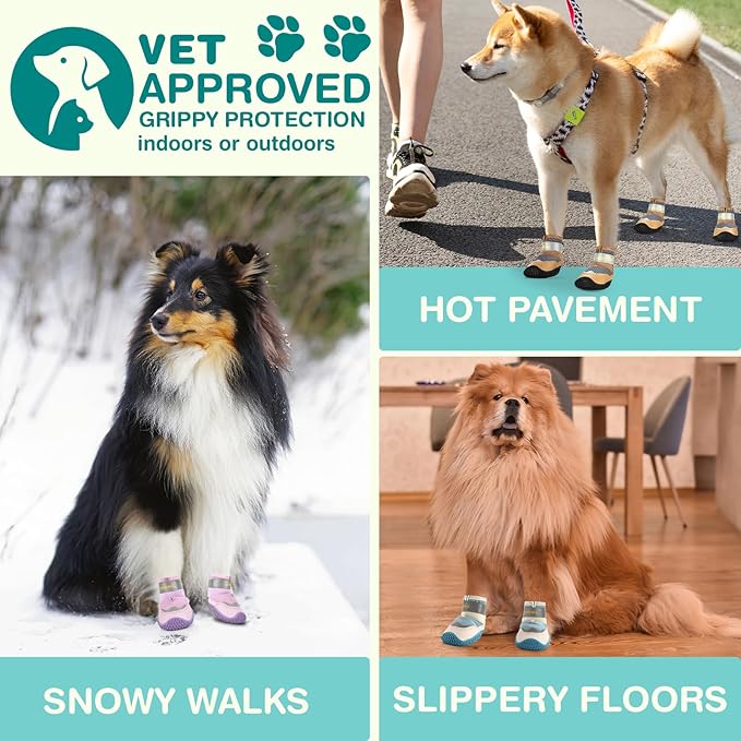 Dog Shoes for Large Dogs, Medium Dog Boots & Paw Protectors for Winter Snow, Waterproof Dog Booties for Hot Pavement, Hardwood Floors, for Rainy Blue Size 8