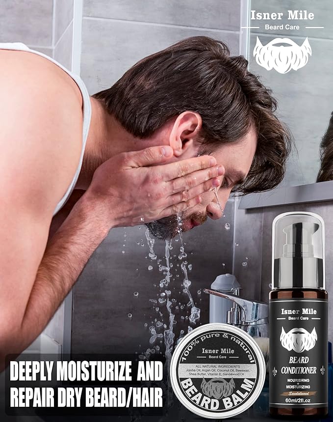 Beard Kit for Men Grooming & Care: with 2 Pack Beard Oils and Balm - Wash & Conditioner for After Shave Lotions Sandalwood, Brush and Comb Sets with Scissors, Valentines Fathers Gifts for Dad/Men/Him