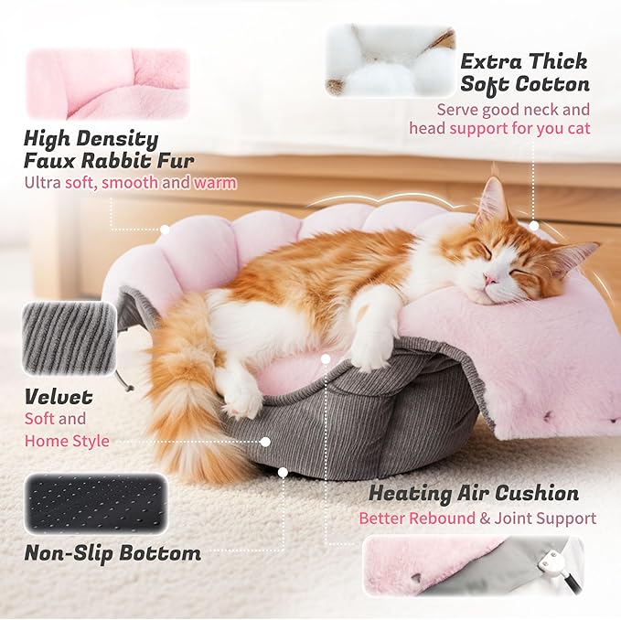 NWK Heated Cat Bed, Versatile Electric Heated Cat Bed with Temperature Adjustable & Auto Shut Off Timer, Chew-Resistant Cord