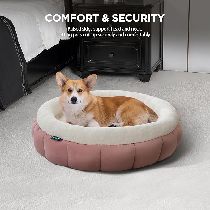BALANCE Cat Beds for Indoor Cats, Washable Round Dog Bed, Donut Dog Bed with Anti-Slip Bottom for Small Dogs, 28 Inches, Mellow Rose