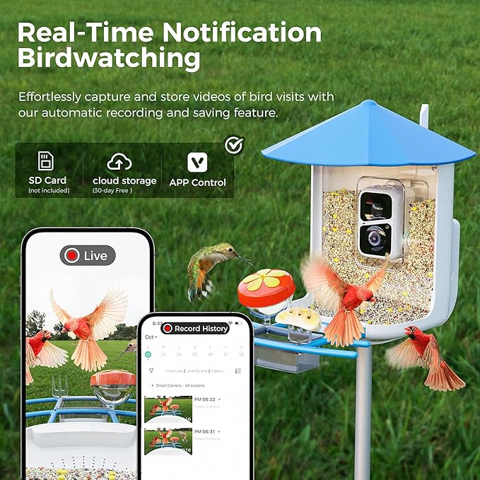 PerchMe® Smart Bird Feeder with Camera,Wireless Wild Bird Feeders, 160° Wide View Auto Capture Bird Videos & Motion Detection,AI Identify, DIY Add-ons & Hummingbird Feeder,Gift for Bird Lover