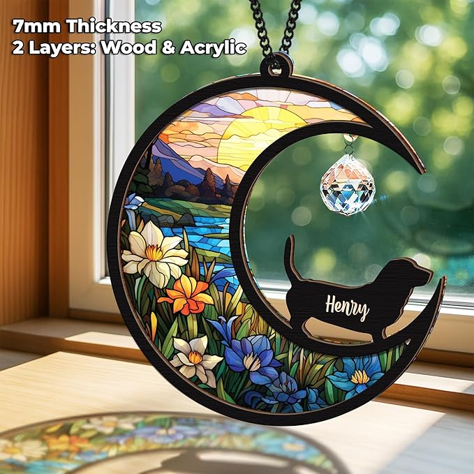 Custom Dog Memorial Gift Suncatcher, Engraved Pet Memorial Ornament, Pet Sympathy Keychain, Loss of Animal Sympathy Card, Rainbow Bridge Dog Loss Gift, Bereavement Suncatcher Window Hanging