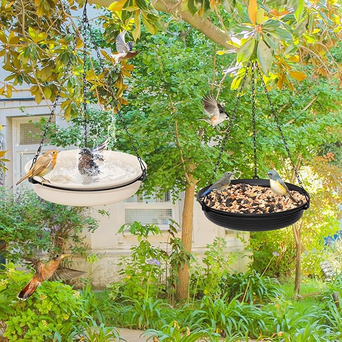 Hanging Bird Bath for Outdoors, Bird Feeder Bowl for Outdside, Birdbath Water Feeder Tray for Backyard Garden Yard Patio Decoration (White)