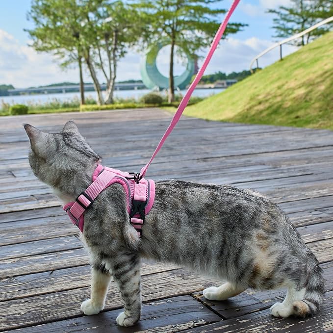 Cat Harness and Leash Set Escape Proof Tactical Small Kitten Harness Emotional Support Cat Vest, Pink, S