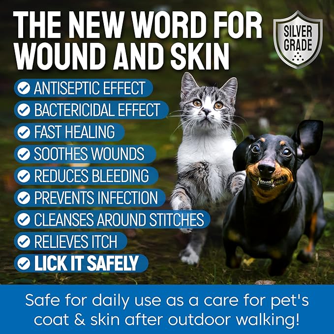 SILVER GRADE Wound Spray for Pets – Colloidal Silver Wound Care for Dogs & Cats – Helps with Skin Irritation, Hot Spots, Rashes, Scratching, Itch, Bites & Burns – Use a Dog Cone – 4 oz