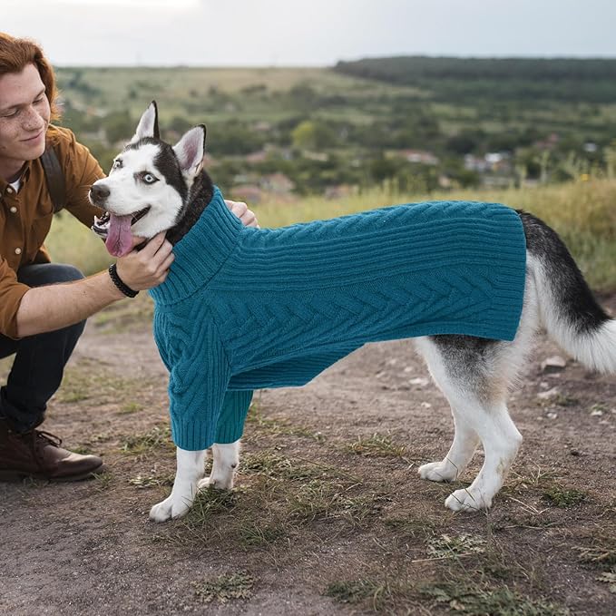 ASENKU XL Dog Sweater, Dog Sweaters for Extra Large Dogs,Pet Sweatshirt Apparel Turtleneck Pullover Winter Pitbull, Labrador Retriever(Teal Blue, X-Large)