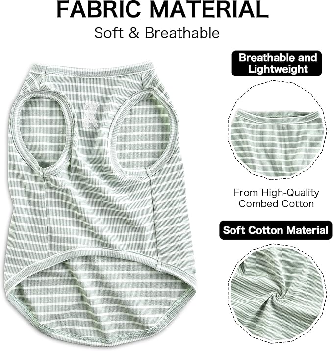 Koneseve Dog Shirt Vest Lightweight Stretchy Dog T-Shirts Soft Cool Sleeveless Stripe Vests Breathable Clothes for Puppy Kitty Cats Small Medium Large Dogs 2 Pack Pink + Green [ M/Medium ]