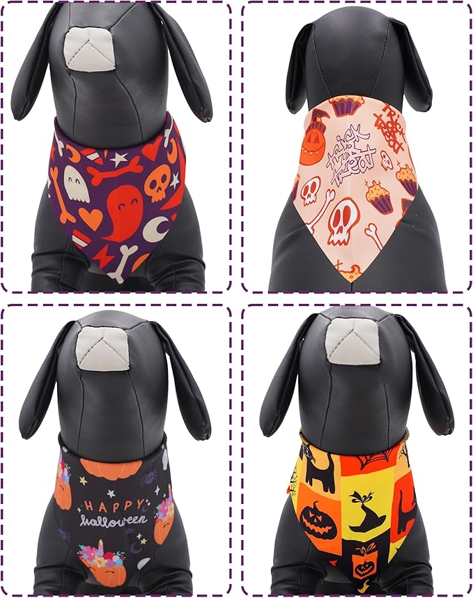 PET SHOW 100 Pack Halloween Small Dog Bandanas Bulk No Seam Pumpkin Ghost Triangle Bibs Scarves for Girl Boy Pets Adjustable Grooming Kerchiefs for Medium Dogs Costume Accessories(Medium)