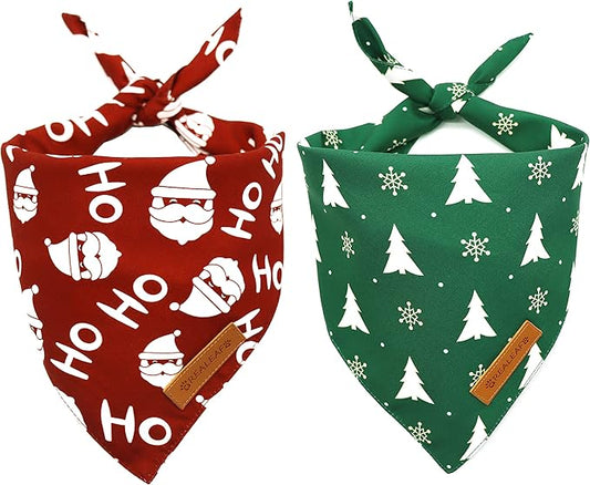 Realeaf Christmas Dog Bandanas 2 Pack, Christmas Tree and Santa Claus Dog Scarf for Boy and Girl, Premium Durable Fabric, Holiday Bandana for Small Medium Large and Extra Large Dogs (Large)