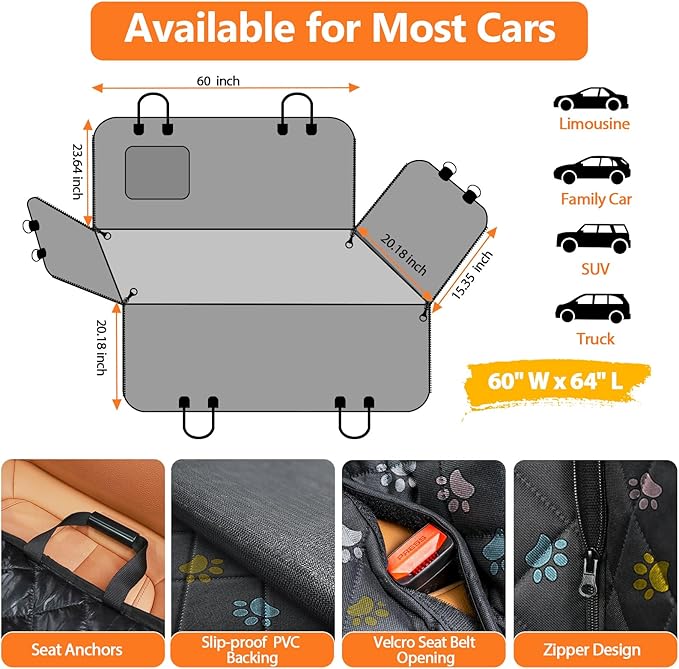 URPOWER Dog Seat Cover Car Seat Cover for Pets 100% Waterproof Pet Seat Cover Hammock 600D Heavy Duty Scratch Proof Nonslip Durable Soft Pet Back Seat Covers for Cars Trucks and SUVs