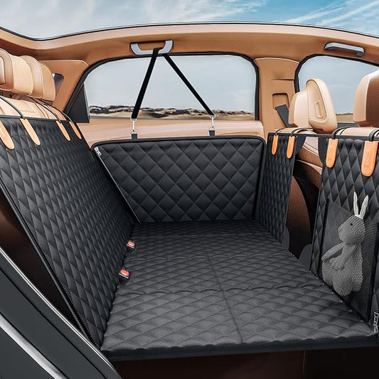 Back Seat Extender for Dogs, Hard Bottom Dog Car Seat Cover - Supports 400lbs, Rear Seat Pet Cover with Mesh Window, Waterproof Dog Hammock for Car SUV and Trucks