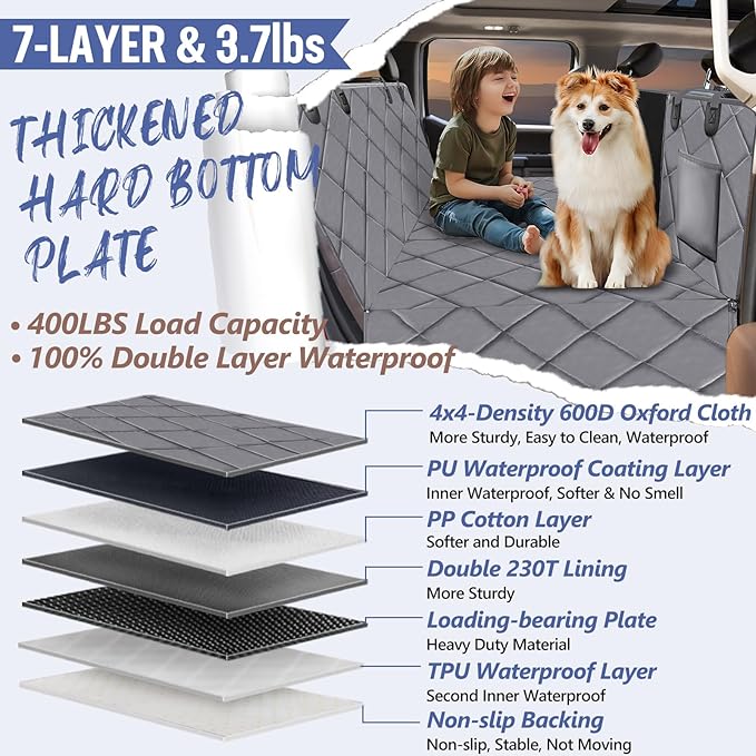 Back Seat Extender for Dogs Truck-Large Space, Dog Pet Car Seat Cover for Back Seat Hard Bottom Holds 400lbs, Waterproof Dog Hammock for Crew Cab Trucks F150, RAM1500, Sierra, Tundra, Silverado