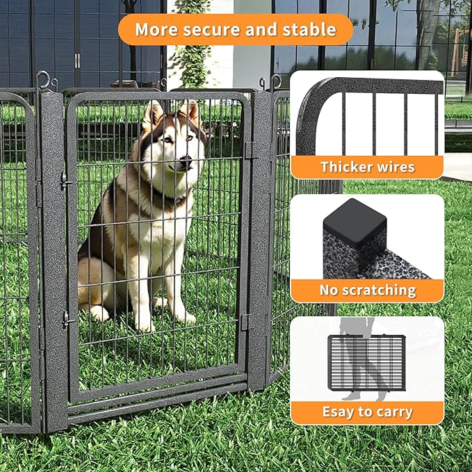 Dog Playpen with Low Threshold Gate, 32 inch 34 Panels Dog Fence, Heavy Duty Metal Puppy Exercise Dog Pen, Rust-Resistant Outdoor Pet Fence for Yard RV Camping