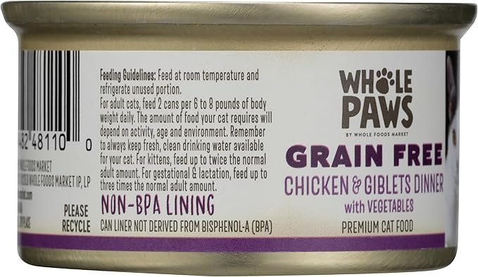 Whole Paws, Grain-Free Wet Cat Food, Chicken & Giblet Loaf Dinner with Vegetables, 3 Ounce