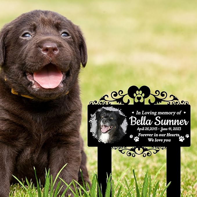 Custom Pet Grave Markers Dog | Custom Pet Headstones for Dogs | Best Gifts to Remember Your Four-Legged Companions | Personalized Grave Marker for Furry Friends with Watercolor Frame Photo