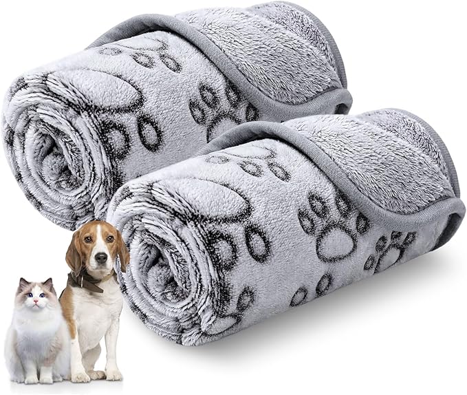 Luciphia Premium Soft Dog Blanket for Small Medium Large Dogs Washable 300GSM Fluffy Warm Fleece Puppy Cat Paw Print Pet Flannel Pcs2 Grey Paw M(30"x20")