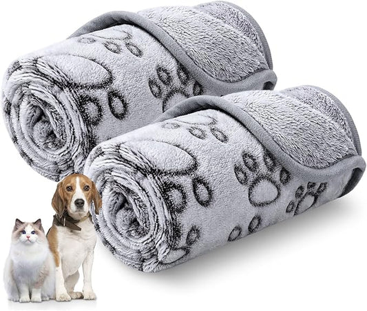 Luciphia Premium Soft Dog Blanket for Small Medium Large Dogs Washable 300GSM Fluffy Warm Fleece Puppy Cat Paw Print Pet Flannel Pcs2 Grey Paw M(30"x20")