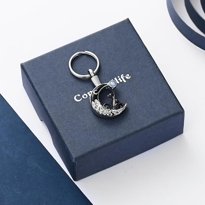 constantlife Cat Moon Urn Necklace for Women Pet Cremation Jewelry for Ashes Stainless Steel Pendant Funeral Keepsake Loved Ones Memorial Gift