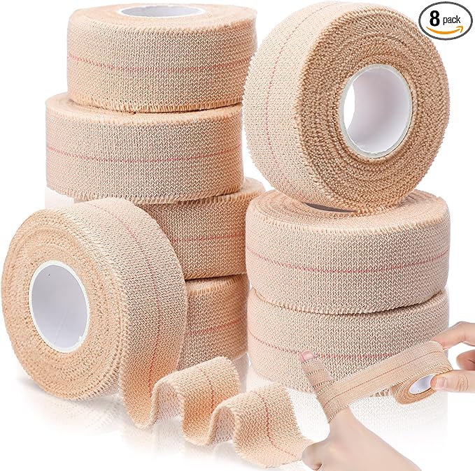 Tondiamo 8 Rolls Elastic Adhesive Bandage Tape Medical Bandage Wrap Athletic Sports Tape Flexible Stretch Skin Bandages Strips for Ankle, Knee, Wrist Sprains Animal Pets(1 Inch X 5 Yard)