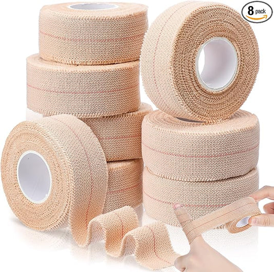Tondiamo 8 Rolls Elastic Adhesive Bandage Tape Medical Bandage Wrap Athletic Sports Tape Flexible Stretch Skin Bandages Strips for Ankle, Knee, Wrist Sprains Animal Pets(1 Inch X 5 Yard)