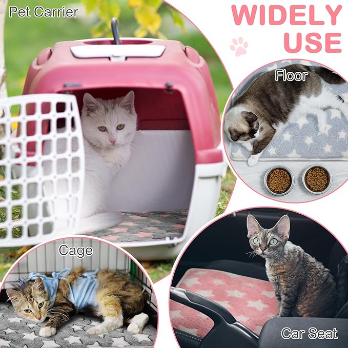 4 Pack Self Heating Cat Bed Cat Self Warming Pad with Removable Cover Extra Warm Thermal Pet Pad Washable Pet Crate Mat Anti Slip Kennel for Indoor Outdoor Pets(Star,24 x 35 Inches)