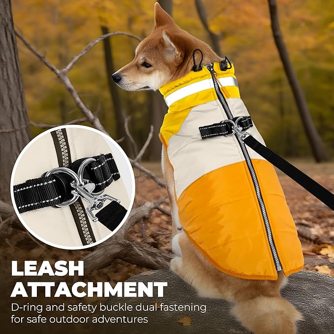 Dog Coats for Large Dogs, Reflective Dog Winter Coat Waterproof Windproof Clothes, Warm Cold Weather Dogs Jacket with Harness Built in Turtleneck Snowsuit, Orange XXX-Large