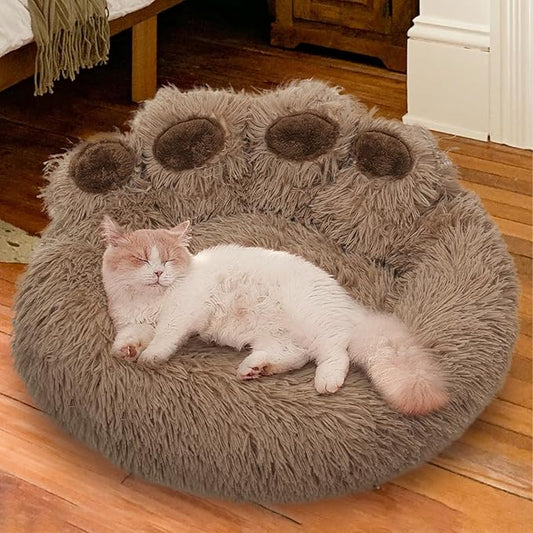 Calming Dog Bed Cat Bed Medium Size Dog - Donut Washable Medium Pet Bed, Warm Kitten Nest 24 inches Anti-Slip Round Fluffy Plush Faux Fur Cat Bed, Fits up to 25 lbs Pets, (Classic Camel)