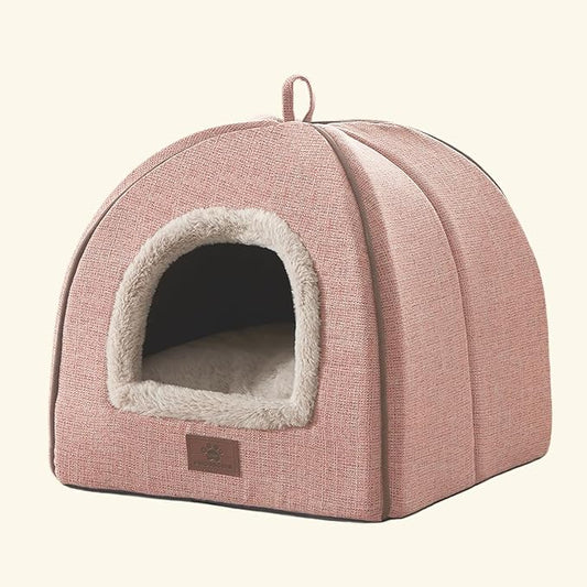 Cat Bed for Indoor Cats - Cat House Cats Tent with Removable Washable Cushioned Pillow, Soft and Self Kitten beds,for Small and Medium Pet Bed, Pink