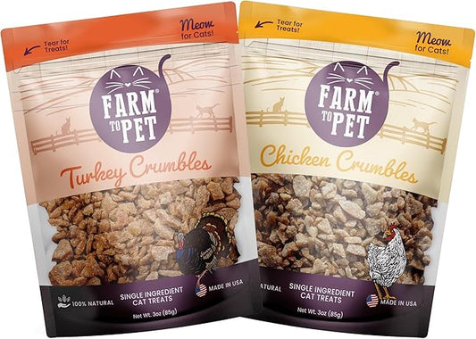 Farm To Pet Cat Treat Crumbles | Single Ingredient Chicken and Turkey, Chicken Snacks - Healthy Treats for Indoor Cats| Kitten Treats - Cat Products (Mix with Wet/Dry Food)