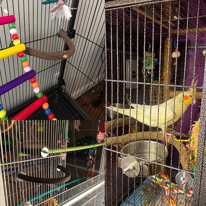 Allazone Bird Natural Wood Stand Perch Swing U Shape Natural Parrot Perch Bird Stand Pole for Parakeet, Conure, Cockatiel, Budgie, Lovebirds