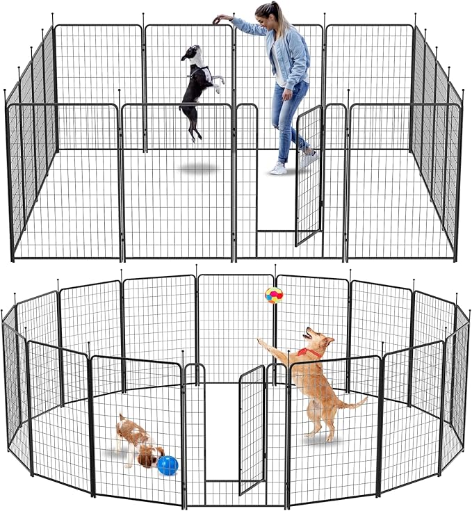 Dog Playpen Outdoor 16 Piece Panels Heavy Duty Dog Pen 26" W×50" H Anti-Rust Exercise Fence with Doors for Large/Medium Pet Play for RV Camping Yard