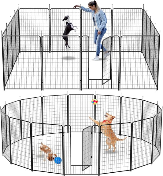 Dog Playpen Outdoor 16 Piece Panels Heavy Duty Dog Pen 26" W×50" H Anti-Rust Exercise Fence with Doors for Large/Medium Pet Play for RV Camping Yard