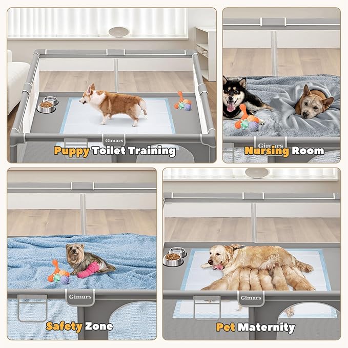 50x50x26 Inches Puppy Playpen with Gate, Dog Playpen for Puppies or Small Dogs, Sturdy Safety Dog Fence Pet Playpen with Thickened Fabric, High-Strength Nylon Wire Mesh for Indoor & Outdoor,Washable