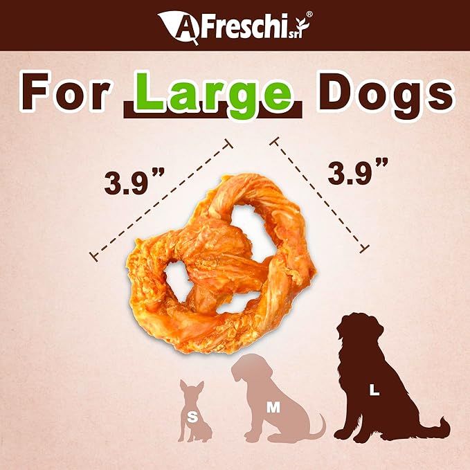 AFreschi Turkey Tendons for Dogs, USA-Sourced, Healthy Dog Treats, Rawhide-Free Puppy Chews, Long Lasting, All Natural, Hypoallergenic Dog Treats for Large Breeds, 10 oz Pack Pretzel (L)