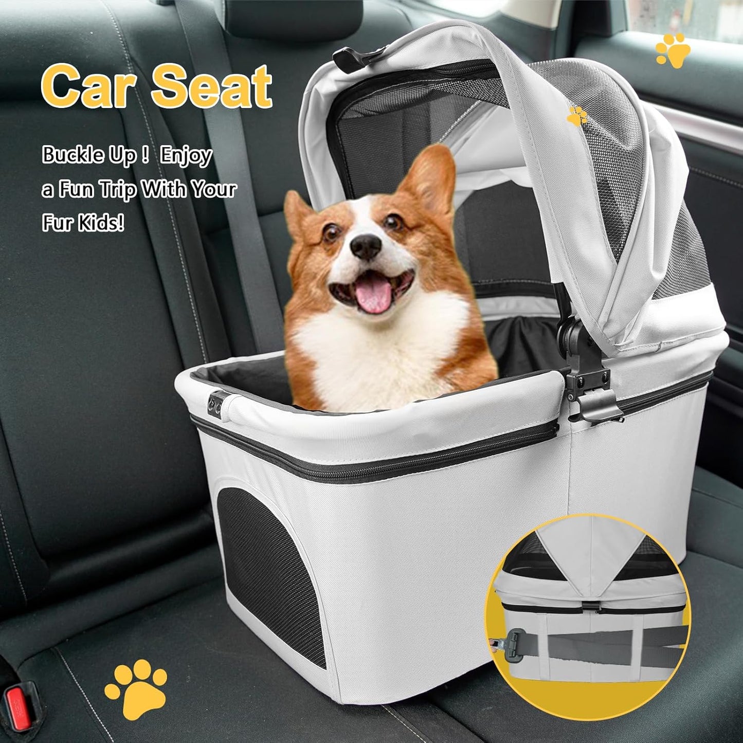 Dog Stroller for Small Dogs Cats Up to 33LBS, 3-in-1 Lightweight Foldable Pet Stroller with Removable Carrier, Storage Basket for Travel- Gray