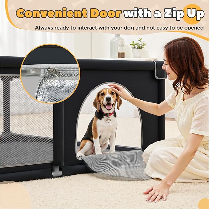 50x50x26 Inches Puppy Playpen with Gate, Dog Playpen for Puppies or Small Dogs, Sturdy Safety Dog Fence Pet Playpen with Thickened Fabric, High-Strength Nylon Wire Mesh for Indoor & Outdoor,Washable